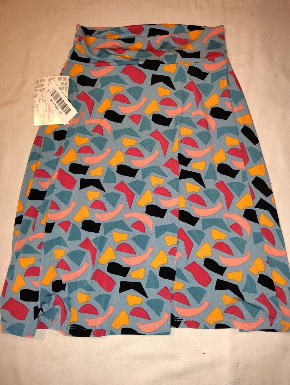 LuLaRoe Kids Azure Skirt Size 8 NWT Blue Abstract Shapes 1960's Style NEW